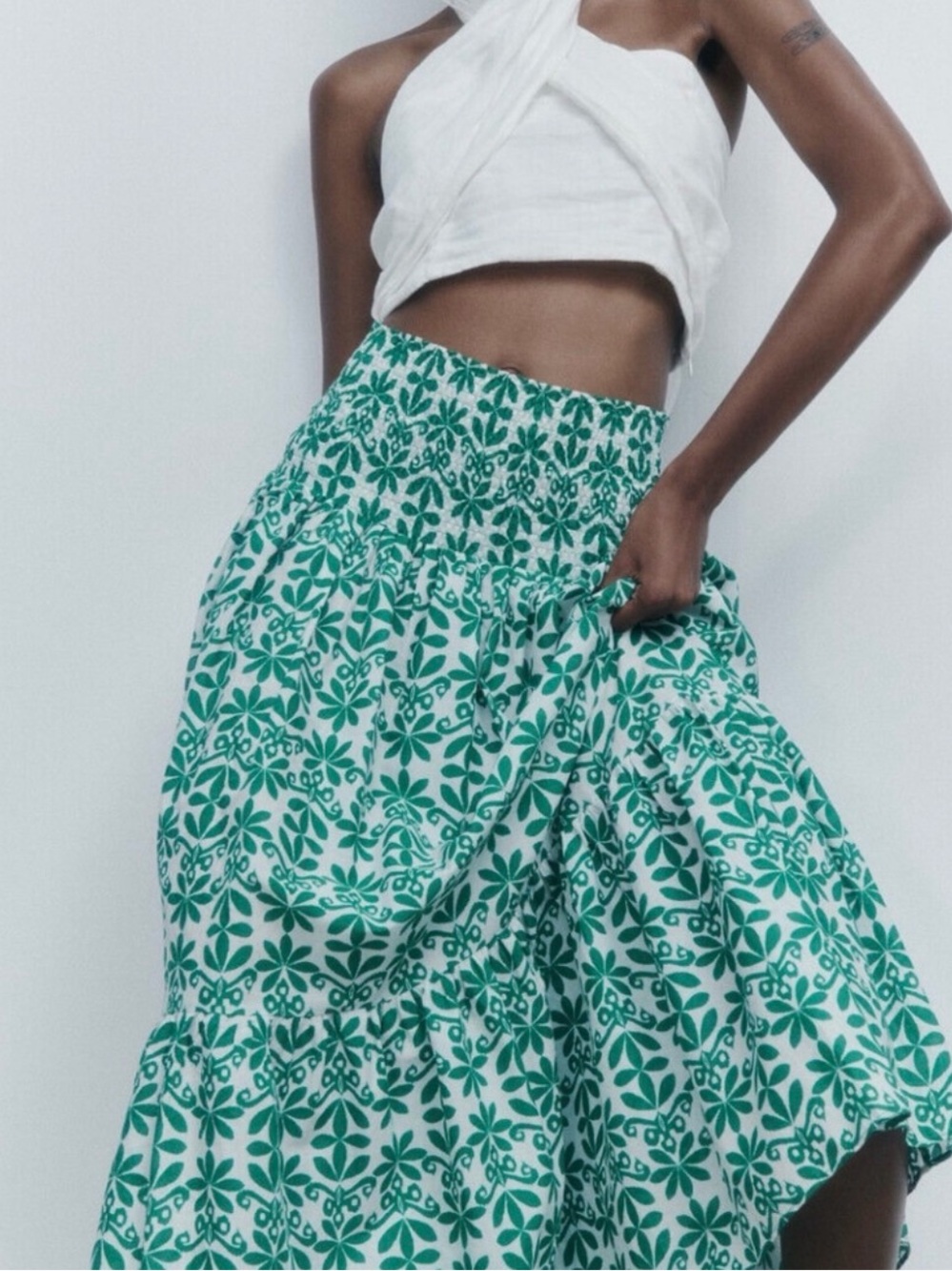 ZARA Women Bohemian Green Maxi Skirt Size S